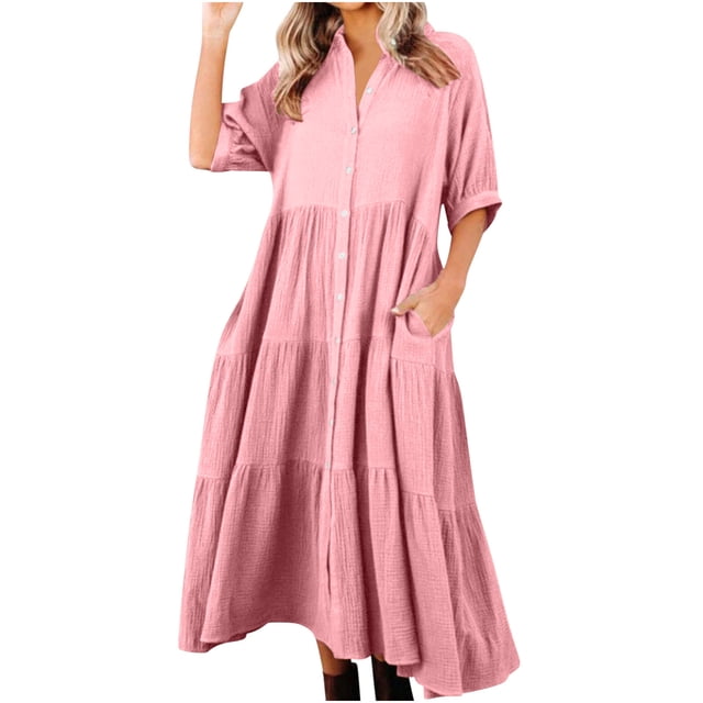 Gspmoly Robes d'Été, Robe Longue d'Été Décontractée pour Femmes à Col Rond, Unie, Sans Manches, Robes de Soirée pour Femmes en Liquidation