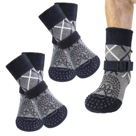 GASTROPOD 4Pcs Socks with Grippers for Samll Dog,Anti-Slip Rubber Sole with Adjustable Strap Dog Socks,Multi-Color Splicing Design High-Stretch Cuff for Easy on & Off Paw Socks,S,Gray