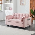 thumbnail image 3 of Velvet Sofa Bed, 3-in-1 Convertible Sleeper Sofa, Small Love Seat with Pocket & Pillow, Modern Pull Out Bed for Living Room, Apartment, Guest Room, Pink, 3 of 10