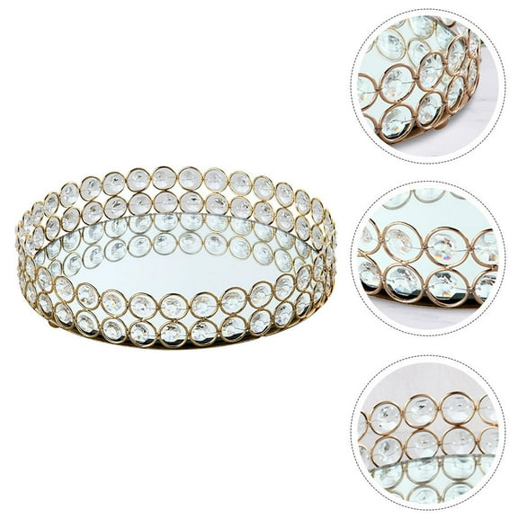 HOMEMAXS  Centerpiece Candle Tray Glass Decor Plate Candles Holder Candlestick Golden