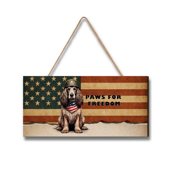 Freedom Paws Patriotic Afghan Hound Vintage Memorial Day Landscape Wood Sign Dog Lover Hanging Wall Home Decor - 12006