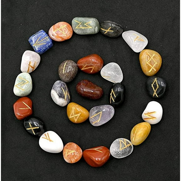 Multi Tumbled Crystal Runes Stone Set Elder Futhark