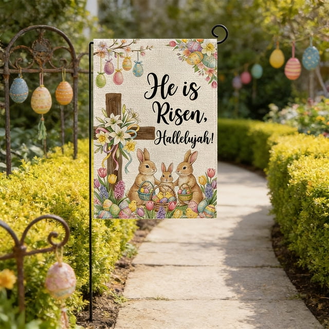 ddioayh Garden Flag Easter Bunny Egg Printed Outdoor Holiday Decoration Weather Resistant Standard Size For Yard Patio Entryway