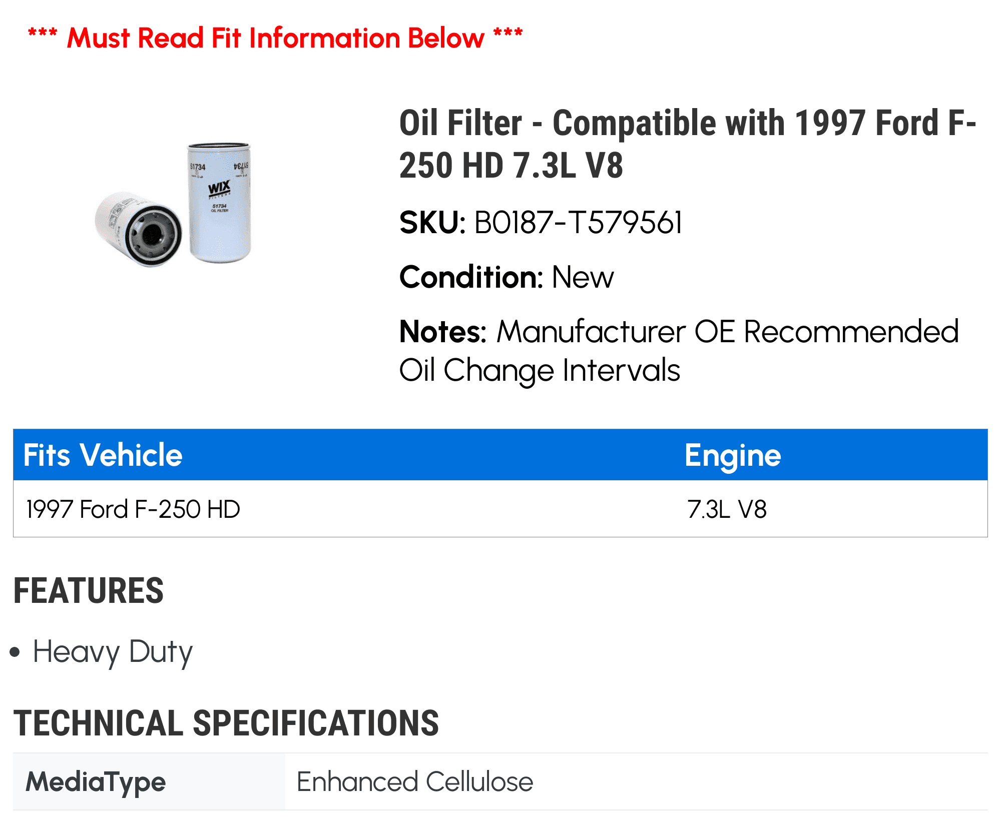 Oil Filter - Compatible with 1997 Ford F-250 HD 7.3L V8