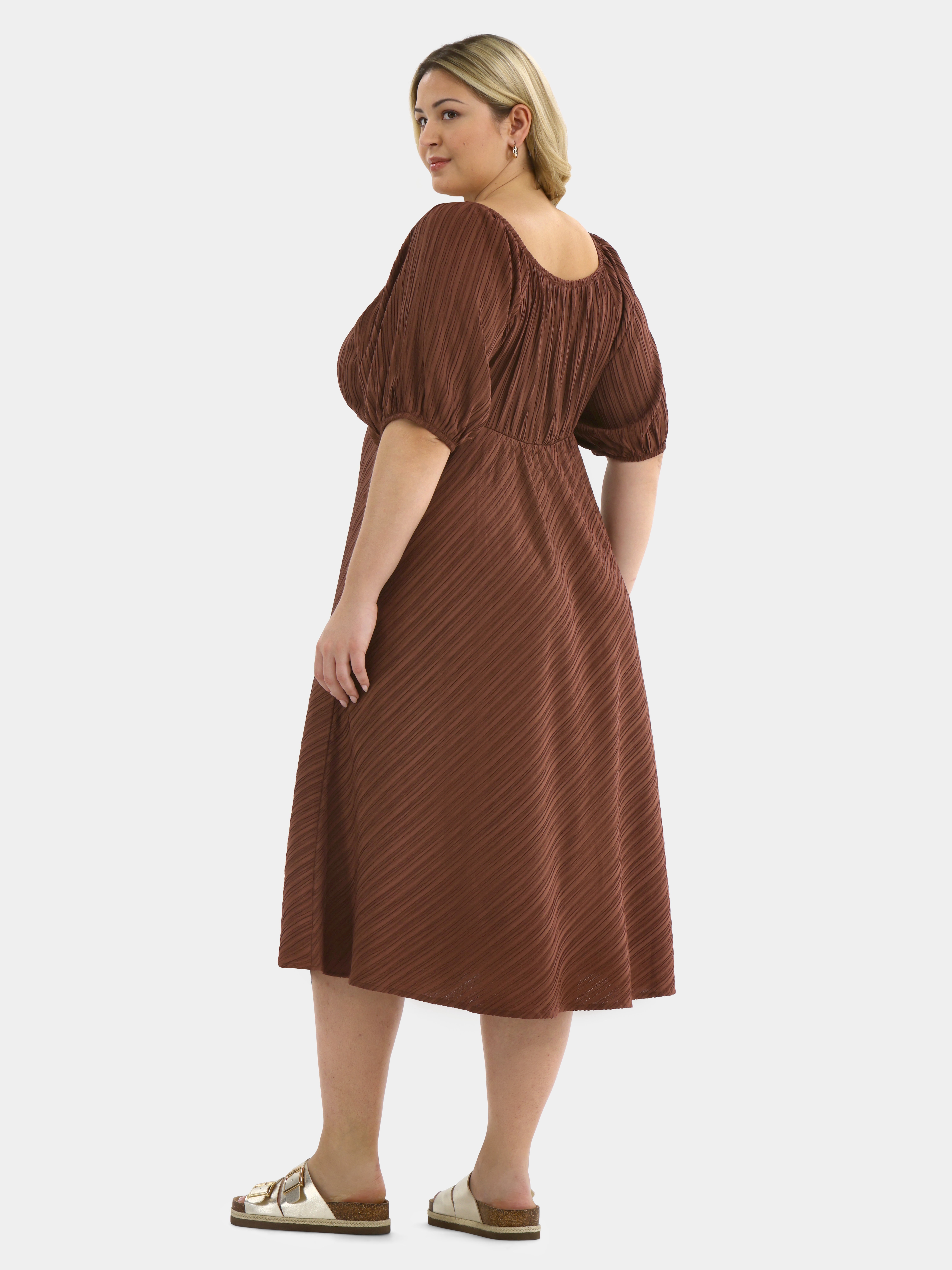 Terra & Sky Women's Plus Ruched Front Midi Dress, Sizes 0X-5X