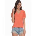thumbnail image 4 of Womens Summer Tops V Neck T Shirts Swiss Dot Puff Sleeve Tops Loose Casual Tshirts, 4 of 6