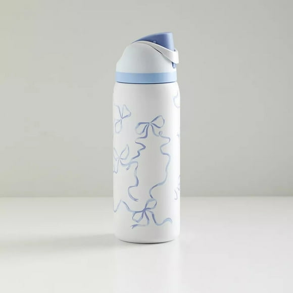 Owala 32 oz Stainless Steel Insulated Water Bottle, Sippy Cup For Hot And Cold Drinks Double Wall Leak Proof Water Bottle, Blue Bowknot Pattern