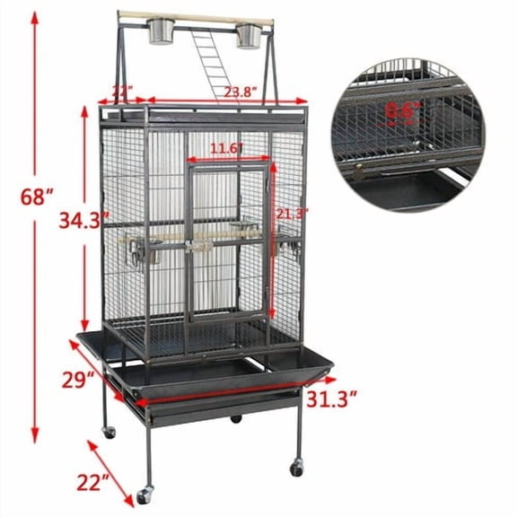 WSSYzyzf 68 Inch Large Bird Pet Cage with Play Top and 3 Doors, for Parrots, Macaws, and Cockatoos, Removable Trays and Perches, Durable Metal Construction for Easy Care