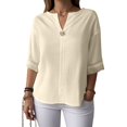 thumbnail image 2 of Gibobby Womens Button Up Shirts Casual Short Sleeve Dress Shirt Textured Collared Summer Work Blouse(Beige,4XL), 2 of 6