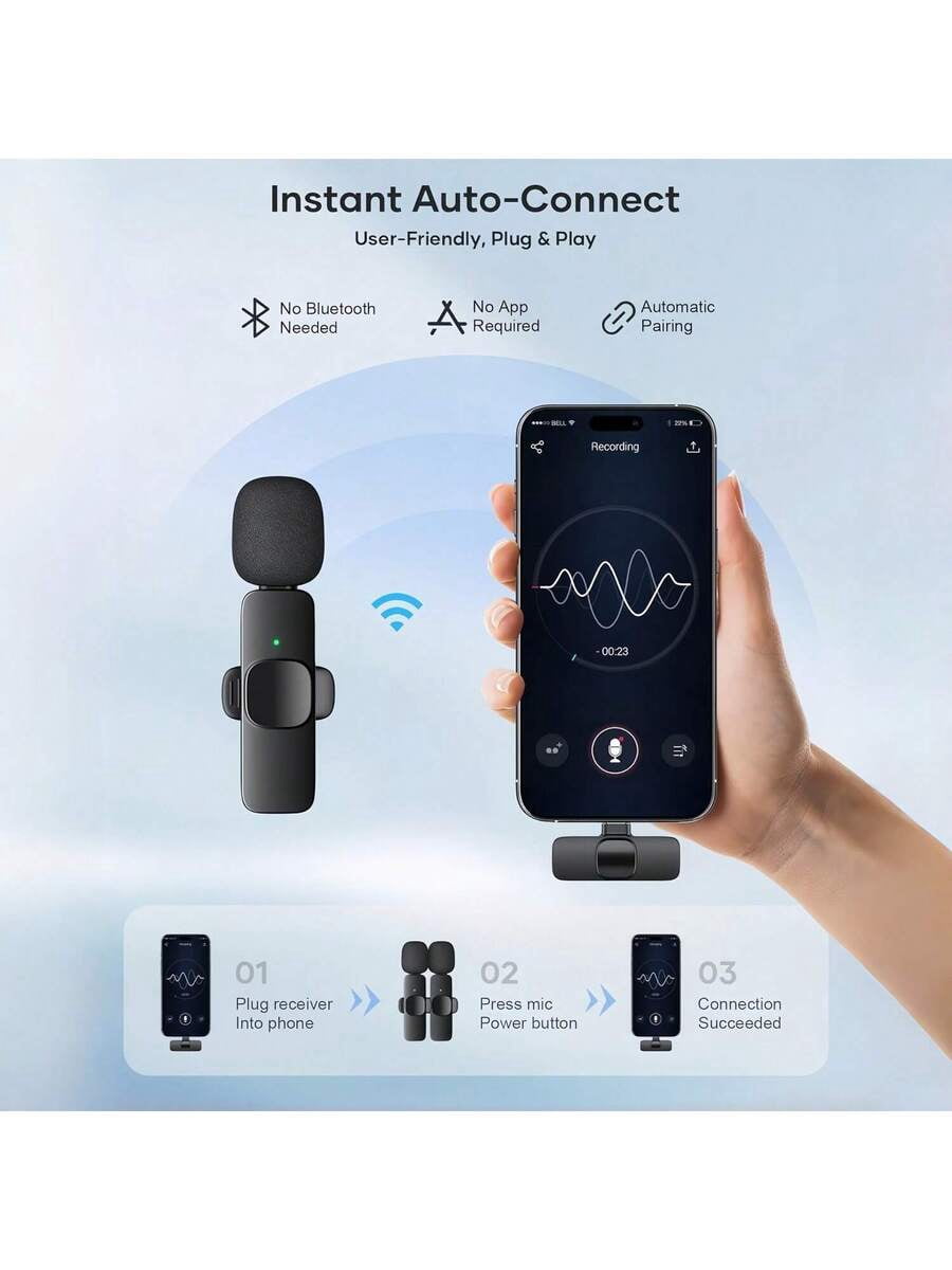 Wireless Lavalier Microphone Plug & PLAY for iphone , Clip-On Lapel Mini lightning Mic for Video Interviews Vlogs Gaming Live Streaming Recording