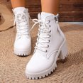 thumbnail image 6 of Women's Chunky Low Heel Short Ankle Boots, Round Toe Lace Up Side Zipper Design with Breathable Lining, Trendy Booties for Daily Party Gift, 6 of 7