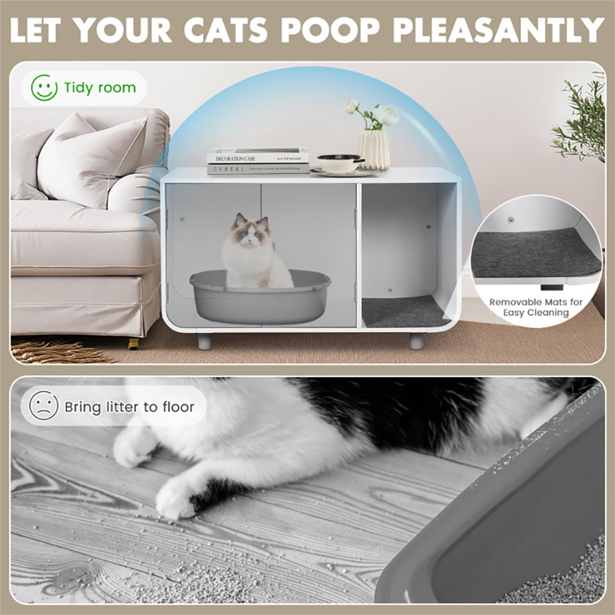 Kadyn 37" Cat Litter Box Enclosure, Modern Cat Litter Box Furniture Hidden, Indoor Cat House with Removable Mat, Gray