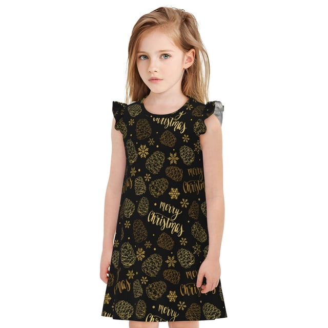 Balery Gold Pinecone Merry Christmas Camisón de princesa para niñas, pijama de algodón con mangas abullonadas, suave y bonito.-XX-Large