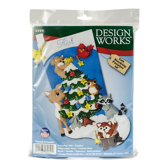 Design Works Felt Stocking Applique Kit 18" Long-Woodland Friends