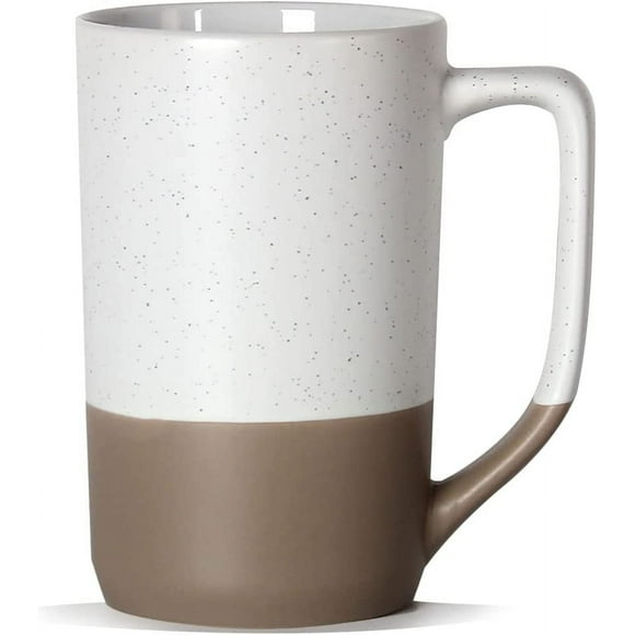 16 OZ Large Coffee Mug, Two Color Combination Big Ceramic Tea Cup with Square Handle with White Speckled for Men Women Restaurant Home Office Hot Drinks, white