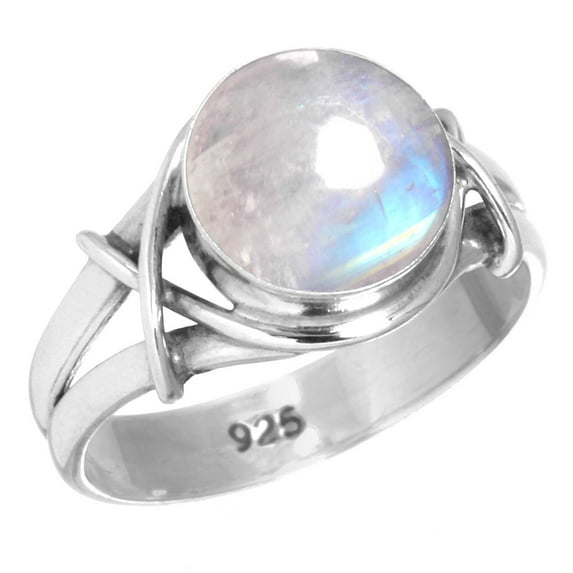 925 Silver Ring For Women - Girls White Natural Rainbow Moonstone Stone Silver Ring Size 9 June Birthstone Costume Silver Ring Size 9 Gift For Mother On Thanksgiving 925 Gemstone Silver Jewelry