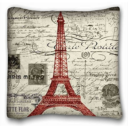 Le Sofa Paris WinHome Vintage Red Paris Eiffel Tower Art Throw Pillow Case Cases Cover Cushion Covers Zippered Decorative Sofa Size 18x18 Inches Two Side ()