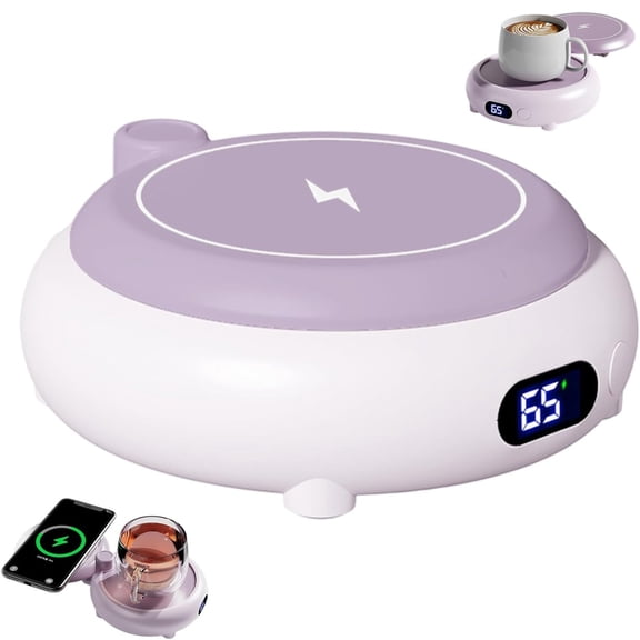 Shiogb Coffee Mug Warmer for Desk 3 Heating Setting, 2 In 1 Rechargeable Mug Warmer & Phone Charger, Timing Coffee Heater for Desk Home