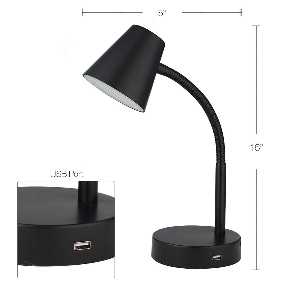 Lampe de bureau DEL noire avec port USB, Mainstays