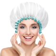 thumbnail image 1 of Mikimini Gorro de ducha para mujeres y niñas, reutilizable, impermeable, lavable, lindo y suave, color blanco, 1 of 5