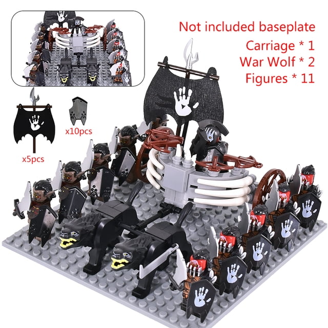 Figuras MOC de Lotr medievales, Lobos negros, carros montados, legión, Lotte, muñecas de acción, muñecas de ladrillo, bloques de construcción ensamblados, juguetes