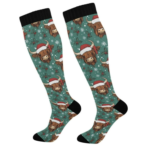 joogoo Highland Cattle Christmas Socks Women Men Knee High Sock