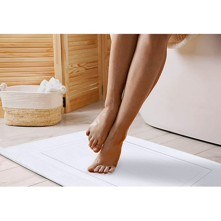 CF Cotton Banded Rug, Bath Mats, Not a Bathroom Rug, 21 by 34 Inches, 100% Ring Spun Cotton, Highly Absorbent Shower Bathroom Floor Mat, White, 2 Pack