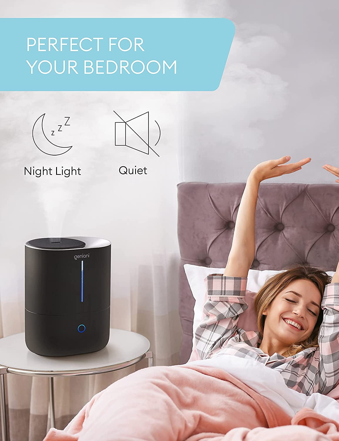 GENIANI Top Fill 4L Cool Mist Large Humidifier Essential Oil Diffuser for Home Smart Aroma Ultrasonic Air Humidifier for Large Room Bedroom Baby Kid Easy to Clean Fill Auto Shut Off Quiet
