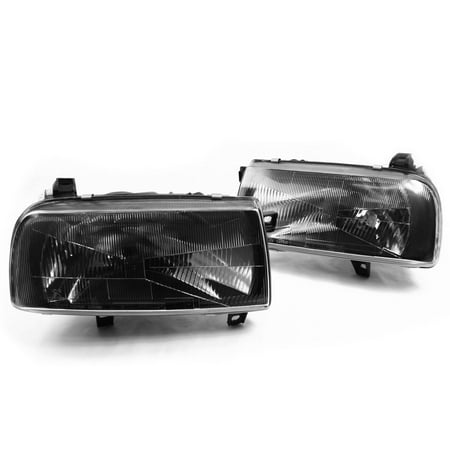 Lumina Euro Headlights - 93-99 VW Jetta/Vento MK3 E-Code Black Smoke Euro Headlights w/ Glass Lenses