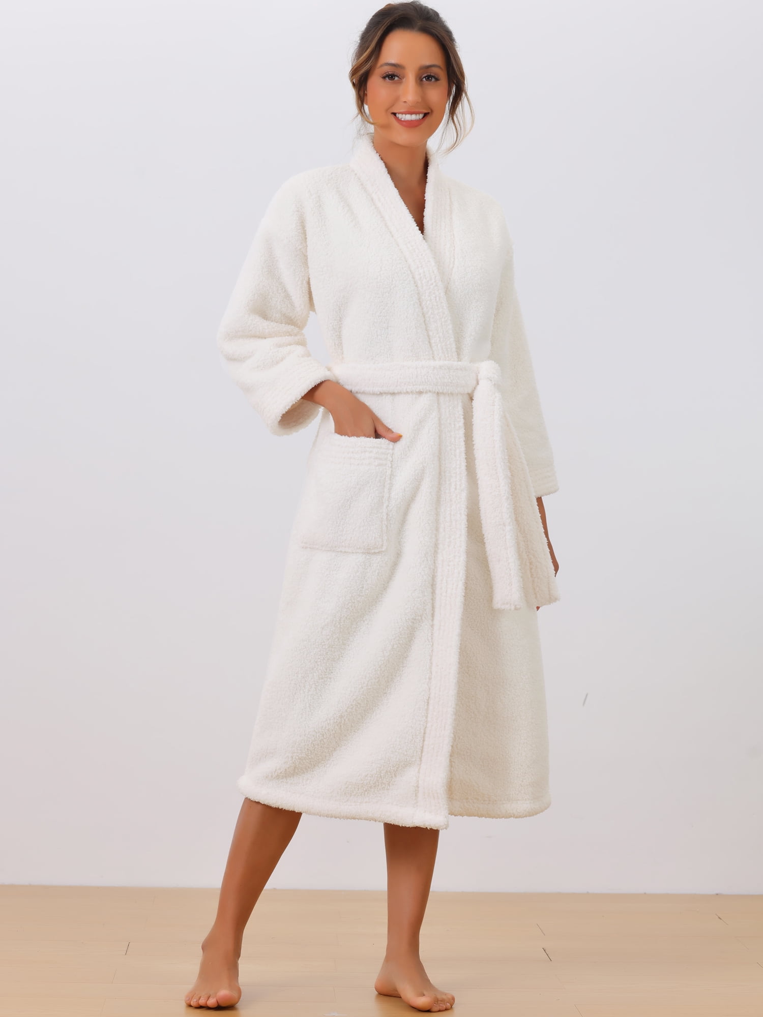 DARING DIVA Fuzzy Fluffy Plush Bathrobe for After Shower Spa Bath XL White