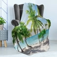 thumbnail image 4 of Beach Soft Flannel Fleece Throw Blanket, Palm Leaves in Catalina Island Dominic Seashore Coastal Panoramic Picture, Cozy Plush for Indoor and Outdoor Use, 60" x 80", Green Aqua Coconut, by Ambesonne, 4 of 5