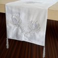 thumbnail image 2 of Handmade Decorative Table Runner Ivory, Silver, White, 14 inch wide x 36 inch long Velvet Bead & Sequins Hand Embroidery Table Runner, Peaock Decor with Tassels Table Runner - Peacock, 2 of 2