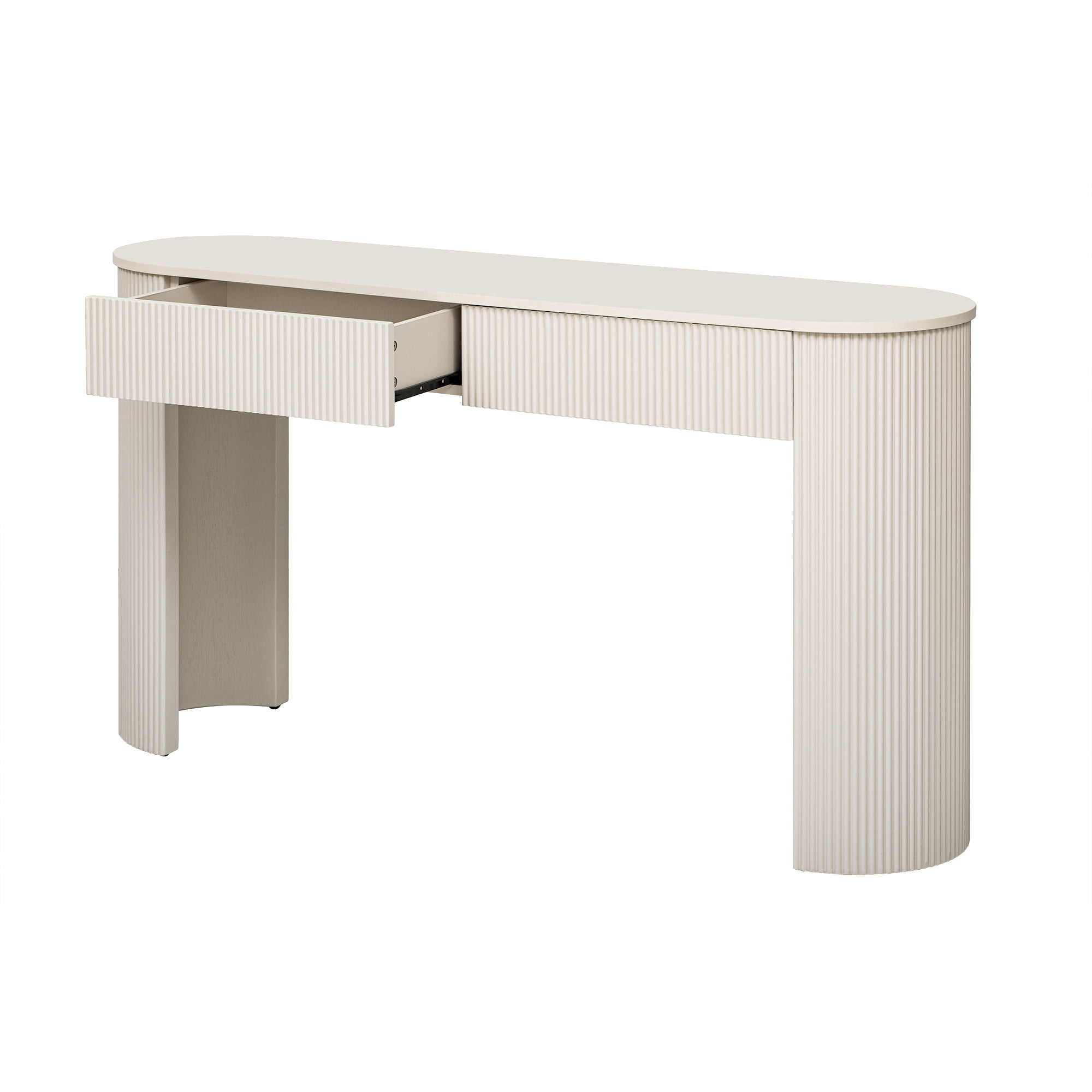 EUROCO 54" Narrow Entryway Table with Fluted Design, Wood Console Table with Oval Top and 2 Drawers,Long Sofa Table Behind Couch for Living Room Hallway Foyer,White