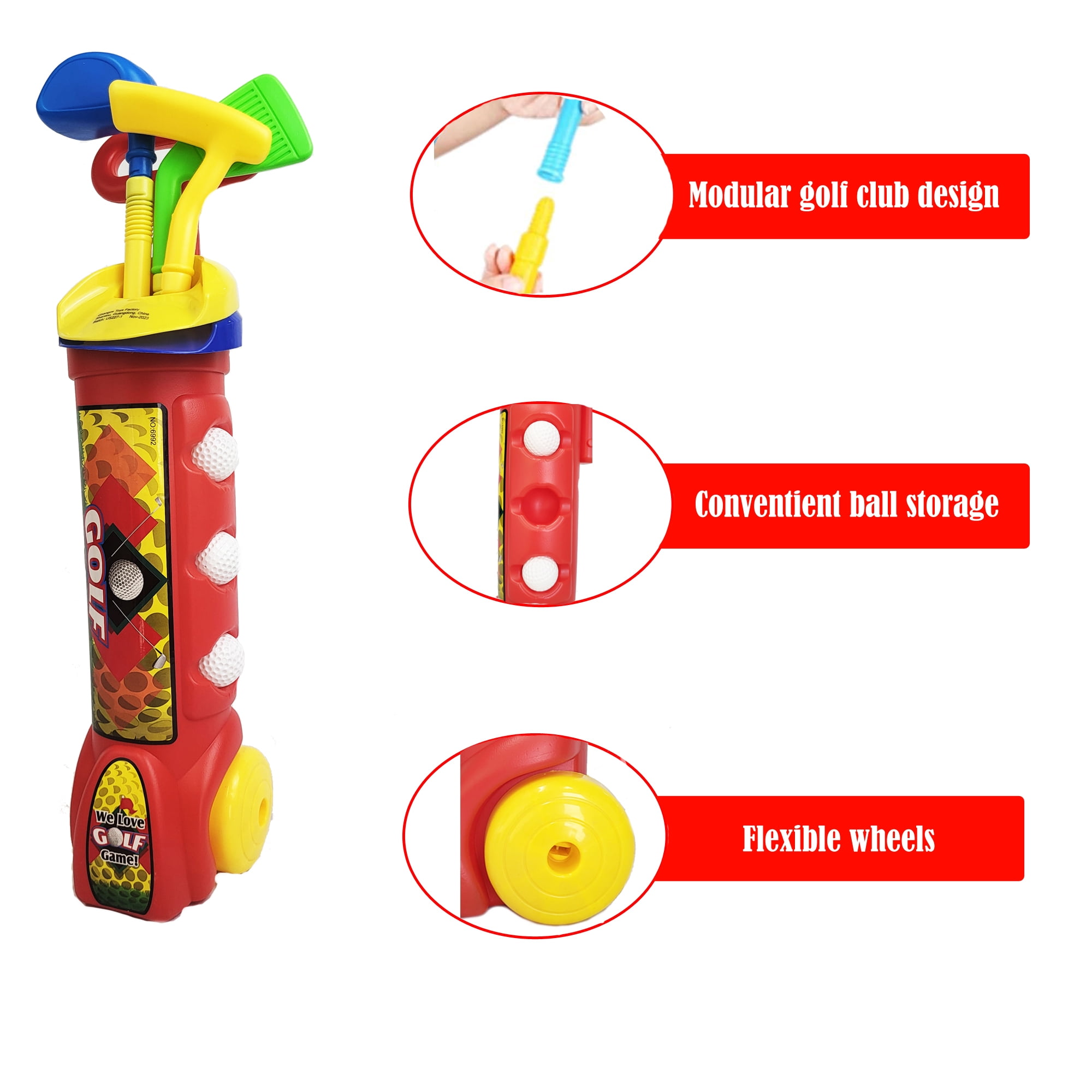 Golf Toy Kids Set - Child Indoor & Outdoor Minigolf Play Game with Clubs, Balls Trolley Practice Gift for Boys Girls Toddlers
