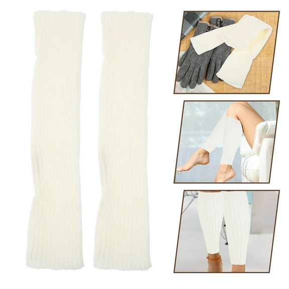 BESTYASH WORGEOUS Knitted Ankle Warmers 1 Pair White Soft Stretchable Leg Socks for Women Cold Weather 15.2×3×0.4in