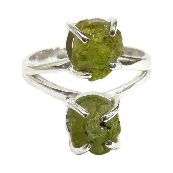 Natural Peridot Ring, Rough Peridot Gemstone Ring, August Birthstone, Double Stone, 925 Sterling Silver, Womens Ring, Christmas, Thanksgiving, Handmade, Statement Jewelry, Rough Gemstone Jewelry