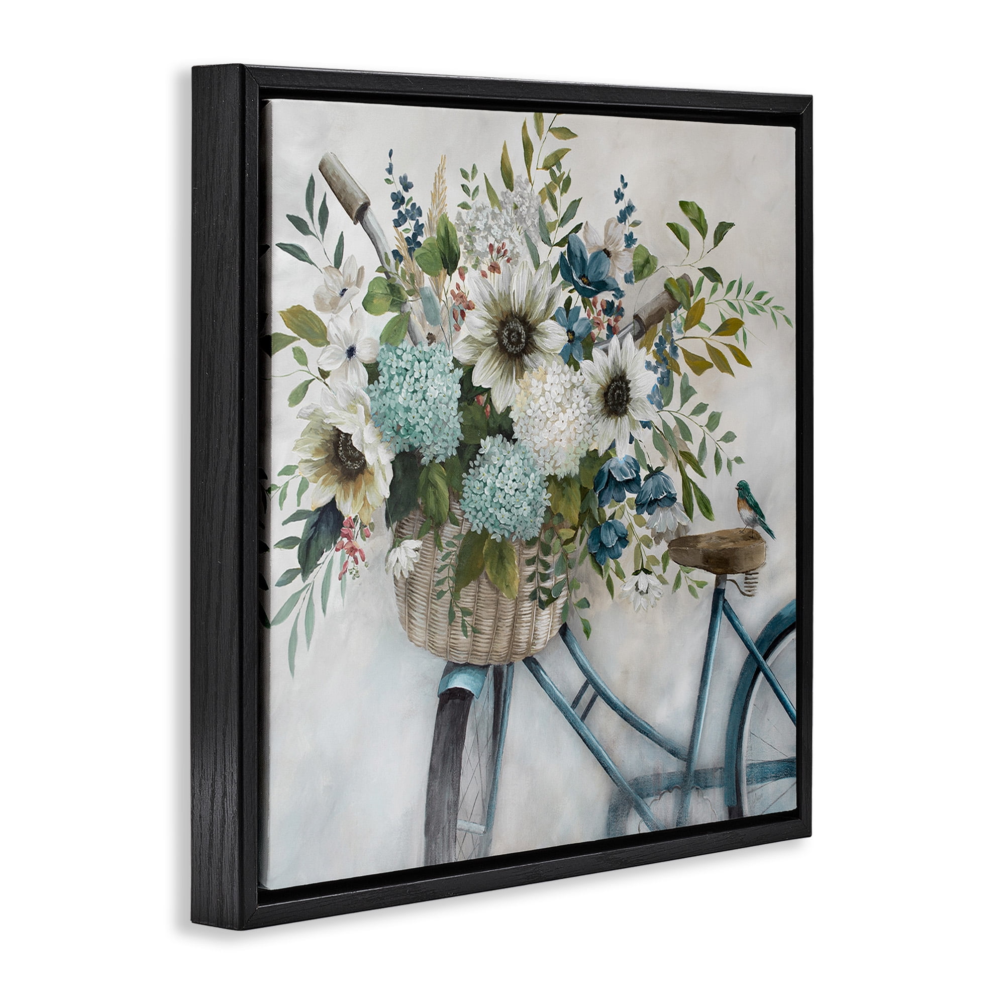 Stupell Industries Floral Bike Basket Transportation Painting Black Floater Framed Canvas Art Print Wall Art, 18 x 18