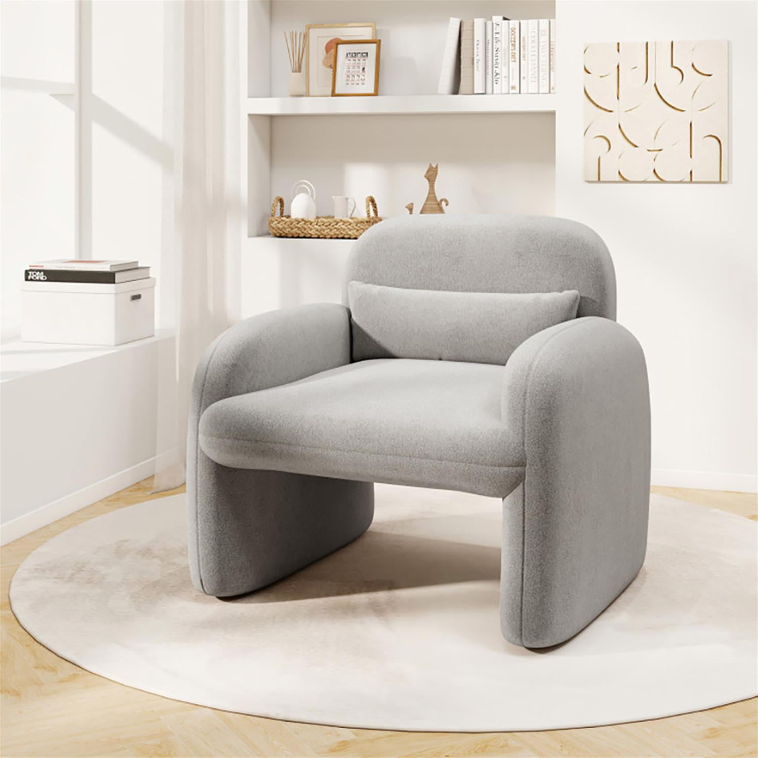 Demi Bonn Modern Accent Chair, Elegant Armchair with Waist Pillow and Armrests, Suitable for Living Room Bedroom Reception Room Office, Gray