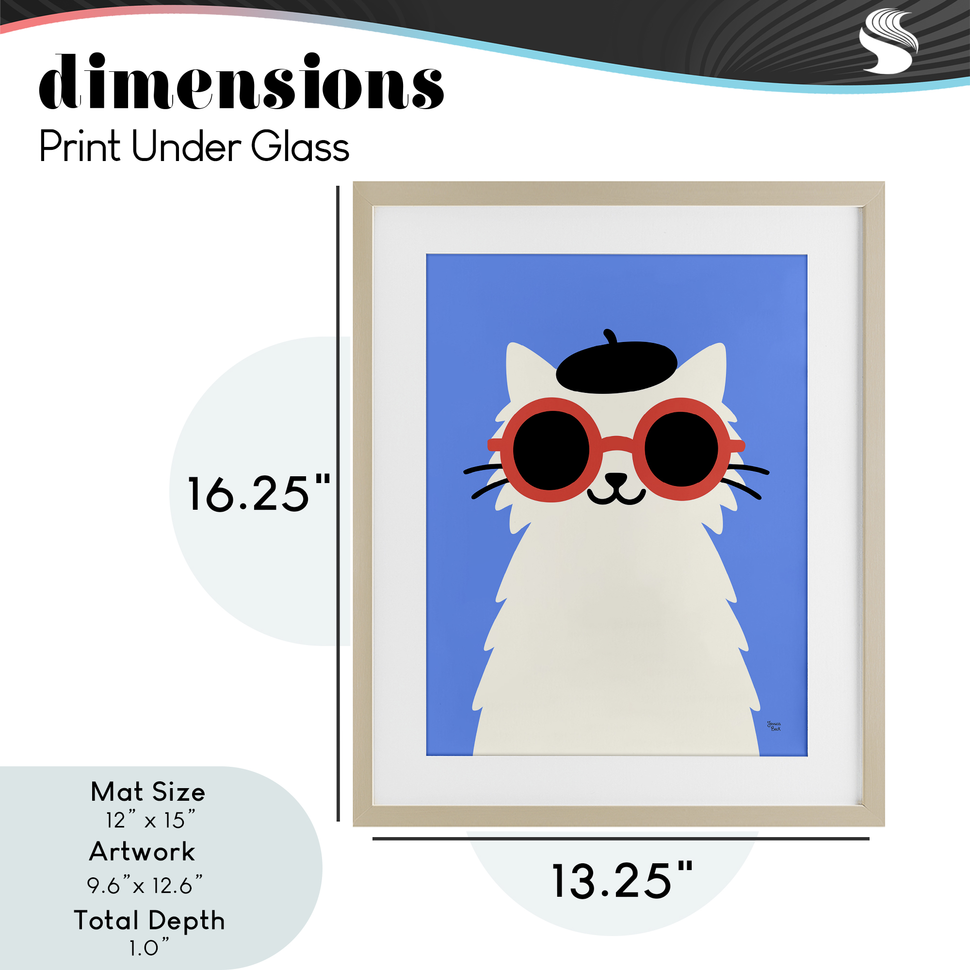 Stylish French Cat Birch Framed Print Under Glass, design by Jessica Beck