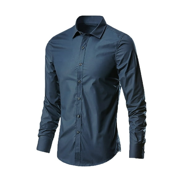IDALL Long Sleeve Shirts for Men Dress Shirts for Men Mens Shirts Business Leisure Lapel Pure Color Long Sleeved Shirt Blouse Comfort Colors Tshirt Dark Blue L