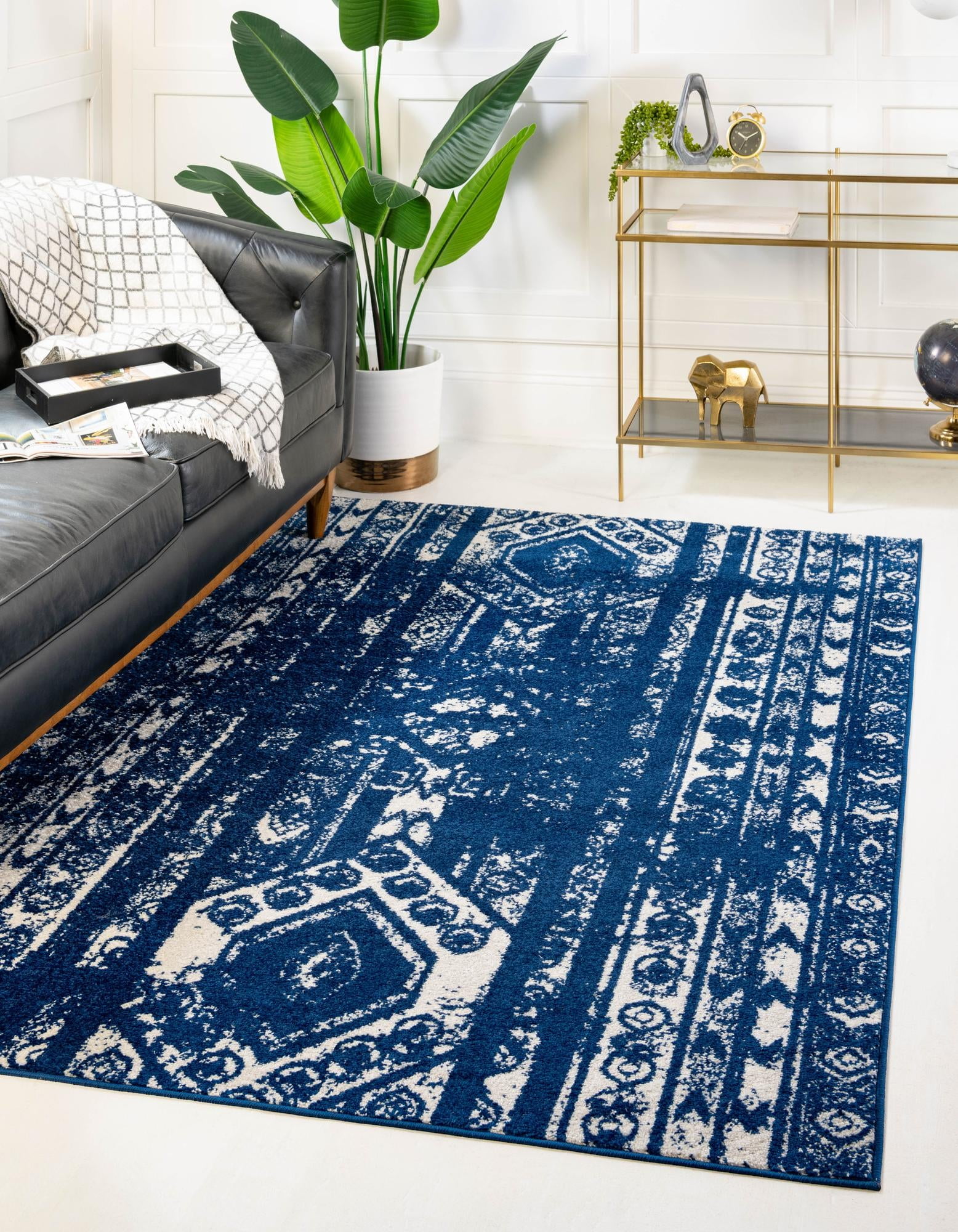 Rugs.com Lennon Collection Rug – 8' x 10' Navy Blue Medium Rug Perfect ...