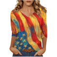 thumbnail image 2 of UVEASISHA 4th of July Tops for Women V Neck 3/4 Sleeve American Flag Print Tshirt Independence Day Patriotic Tees Multicolor#6 L, 2 of 4