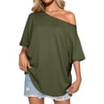 thumbnail image 3 of Short Sleeve Off Shoulder Solid Color Women Casual T Shirt, 3 of 7