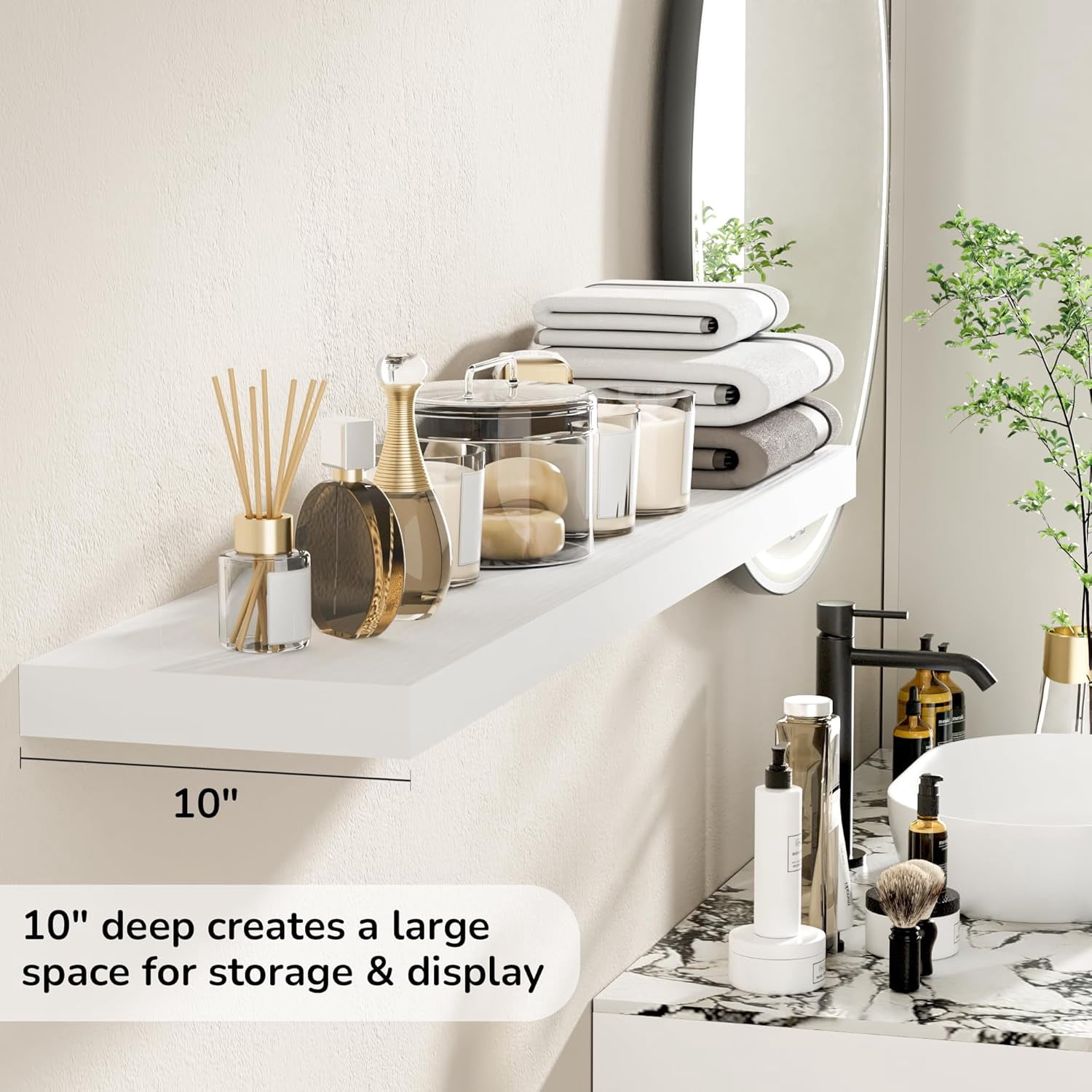 Rustic White Floating Shelves 48 Inch Wall Mounted Storage Shelf with Invisible Bracket for Home Decor
