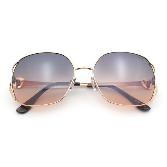 Womens Glitter Button Jewel Ribbon Hinge Metal Butterfly Sunglasses Gold - Black Brown