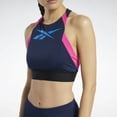 thumbnail image 1 of Reebok Workout Ready Low Impact Sports Bralette, Vector Navy/Horizon Blue/Pink, S, 1 of 2