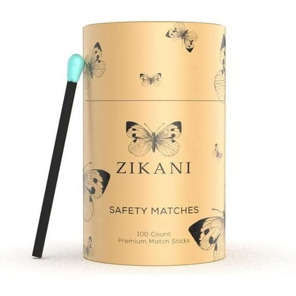 ZIKANI Black Stick Light Blue Tip Fancy Matches 4" Match Refill 100 Long Matches Short Matches Wooden Matches Bulk Matches Decorative Matchsticks for Cloche Jar Box, Fireplace - Striker Pad Included
