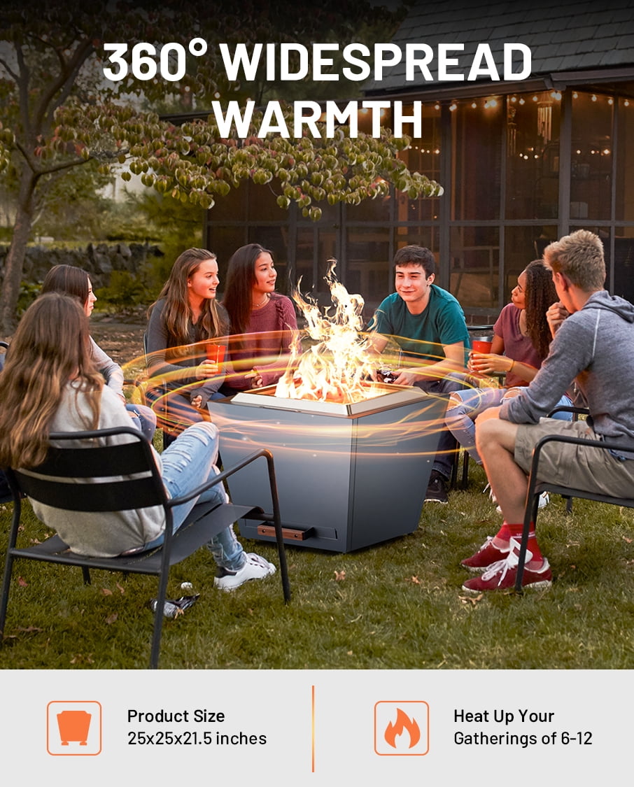 LEGACY HEATING Cyberpit One 25 inch Slatted, Stainless Steel Smokeless Fire Pit, Wood Burning Fireplaces w/ Pull-Out Ash Pan,Carry Handle Bonfire