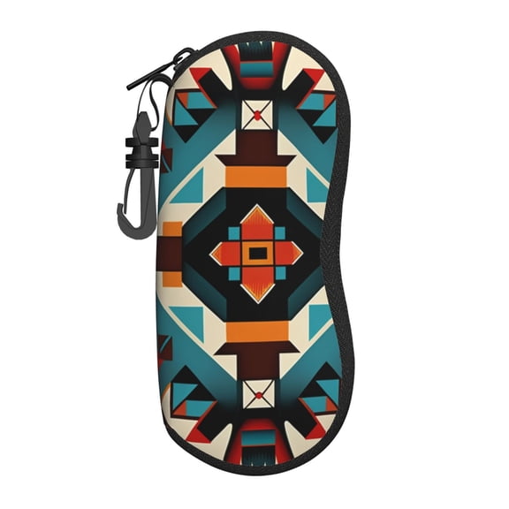 Southwestern Native American Geometric Sunglasses Case Travel Zipper Eyeglass Glasses Case Portable Soft Pouch with Belt Clip