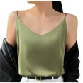 thumbnail image 2 of Tank Tops for Women Plus Size Satin V-neck Solid Color Tank Camisole Undershirt Green L, 2 of 5